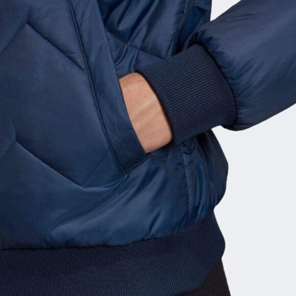 NWOT Adidas Unisex Navy Quilted Puffer Jacket with Logo Men Size S Women Size M - Picture 4 of 13